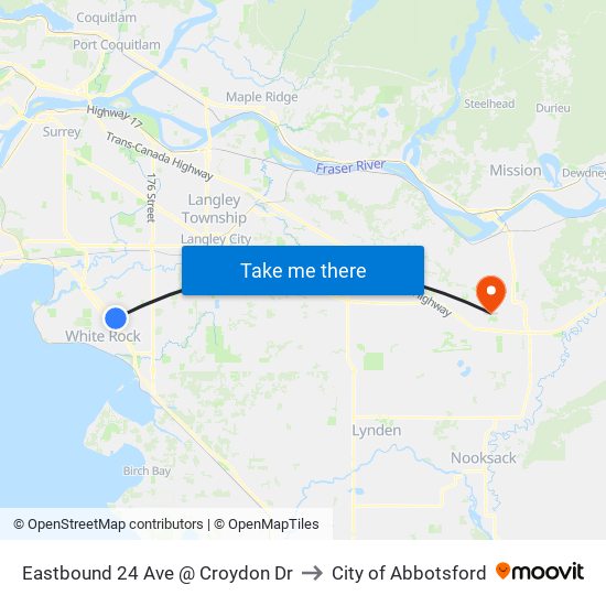 Eastbound 24 Ave @ Croydon Dr to City of Abbotsford map