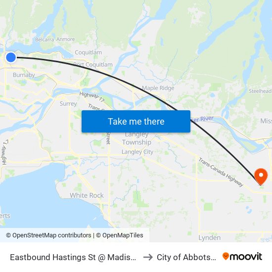 Eastbound Hastings St @ Madison Ave to City of Abbotsford map