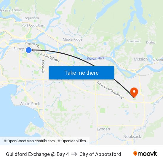 Guildford Exchange @ Bay 4 to City of Abbotsford map