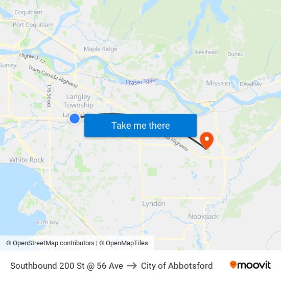 Southbound 200 St @ 56 Ave to City of Abbotsford map