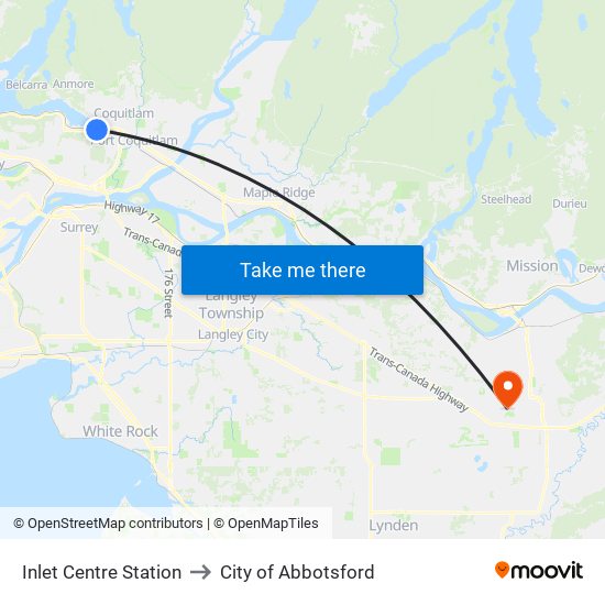 Inlet Centre Station to City of Abbotsford map