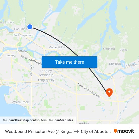 Westbound Princeton Ave @ Kingston St to City of Abbotsford map