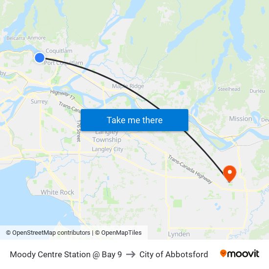 Moody Centre Station @ Bay 9 to City of Abbotsford map