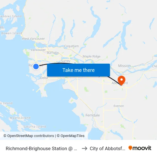 Richmond-Brighouse Station @ Bay 2 to City of Abbotsford map