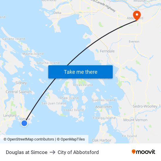 Douglas at Simcoe to City of Abbotsford map