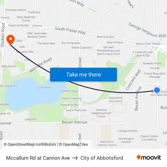 Mccallum Rd at Cannon Ave to City of Abbotsford map