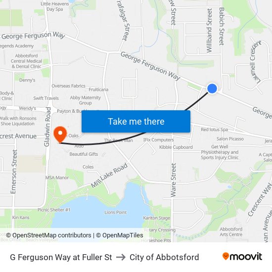 G Ferguson Way at Fuller St to City of Abbotsford map