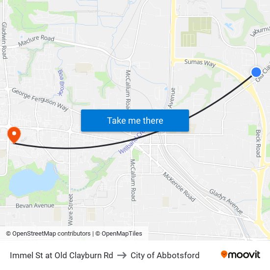 Immel St at Old Clayburn Rd to City of Abbotsford map