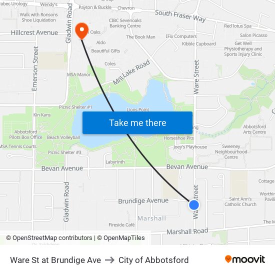 Ware St at Brundige Ave to City of Abbotsford map