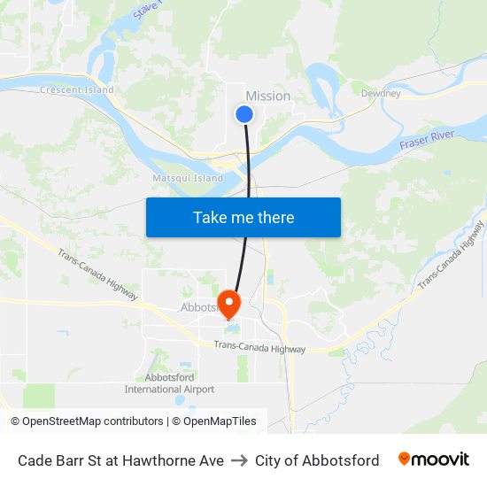 Cade Barr St at Hawthorne Ave to City of Abbotsford map