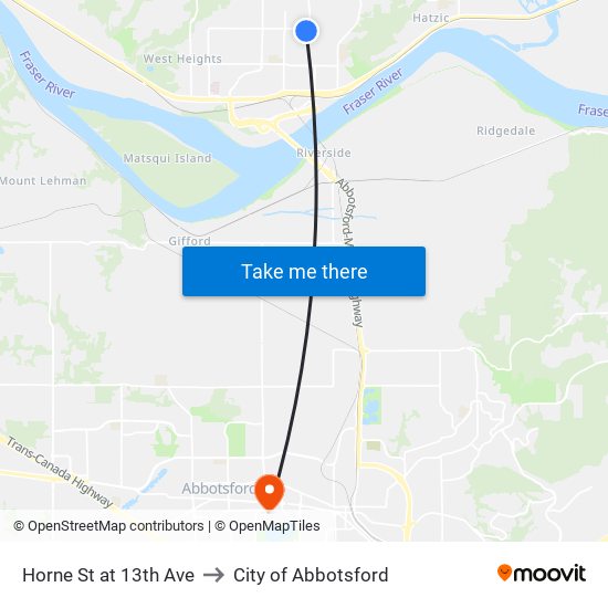 Horne St at 13th Ave to City of Abbotsford map
