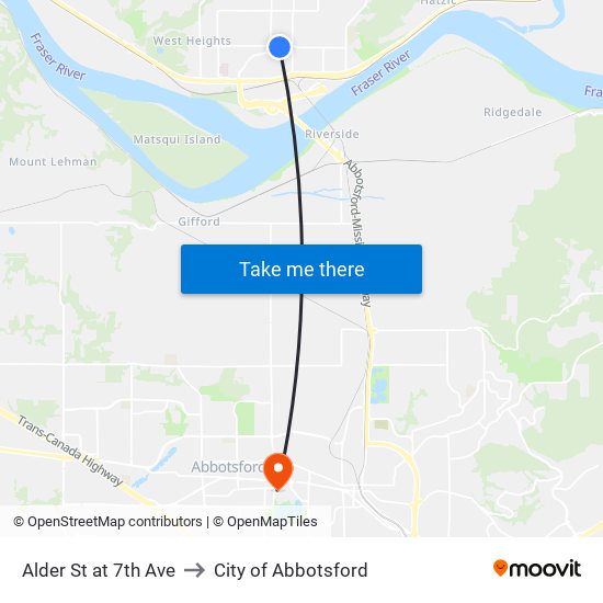 Alder & 7 Av to City of Abbotsford map
