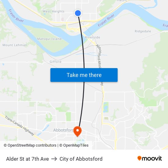 Alder St at 7th Ave to City of Abbotsford map