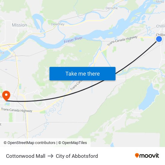 Cottonwood Mall to City of Abbotsford map