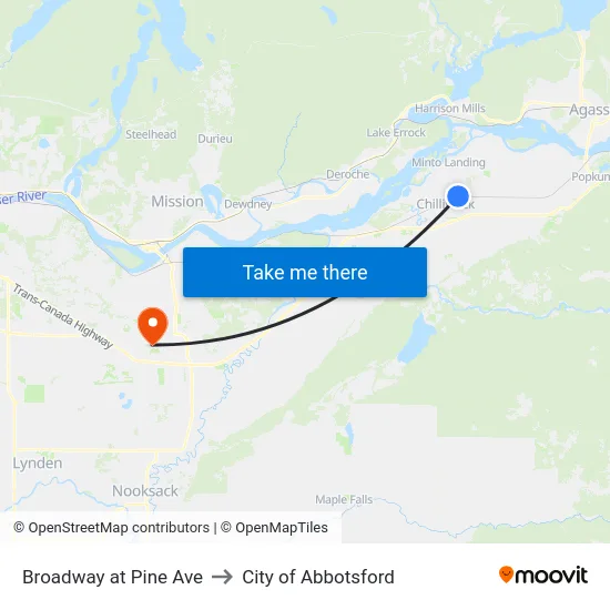 Broadway at Pine Ave to City of Abbotsford map