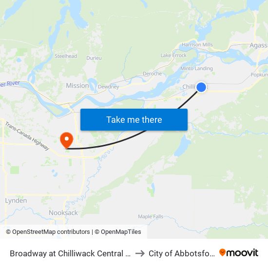 Broadway at Chilliwack Central Rd to City of Abbotsford map