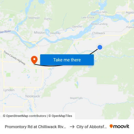 Promontory Rd at Chilliwack River Rd to City of Abbotsford map