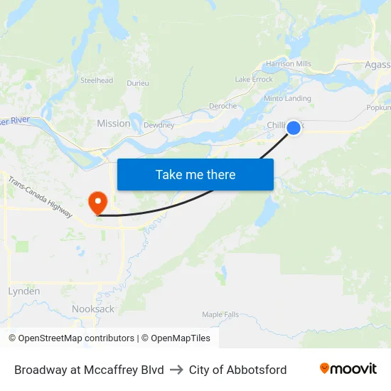 Broadway at Mccaffrey Blvd to City of Abbotsford map