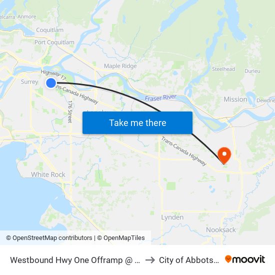 Westbound Hwy One Offramp @ 156 St to City of Abbotsford map