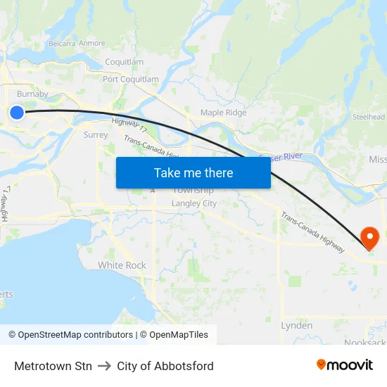 Metrotown Stn to City of Abbotsford map