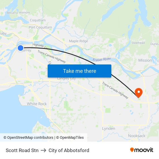 Scott Road Stn to City of Abbotsford map