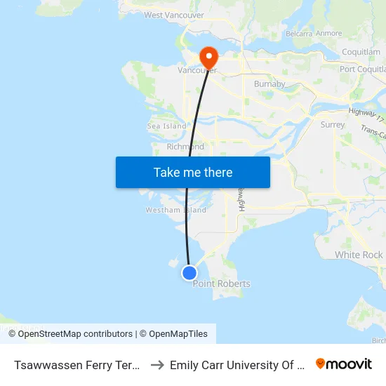 Tsawwassen Ferry Terminal @ Bay 2 to Emily Carr University Of Art And Design map