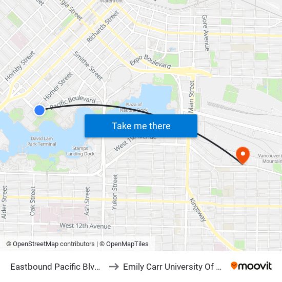 Eastbound Pacific Blvd @ Homer St to Emily Carr University Of Art And Design map