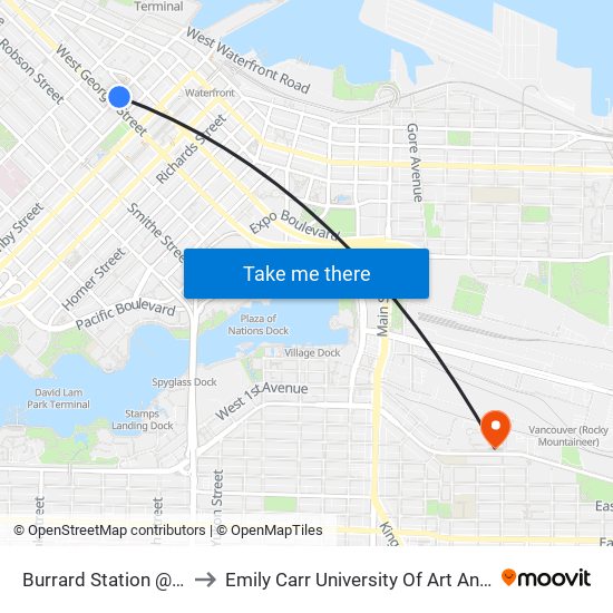 Burrard Station @ Bay 7 to Emily Carr University Of Art And Design map
