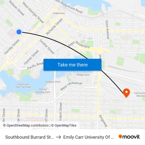 Southbound Burrard St @ Nelson St to Emily Carr University Of Art And Design map