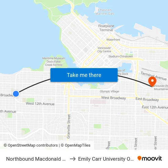 Northbound Macdonald St @ W Broadway to Emily Carr University Of Art And Design map