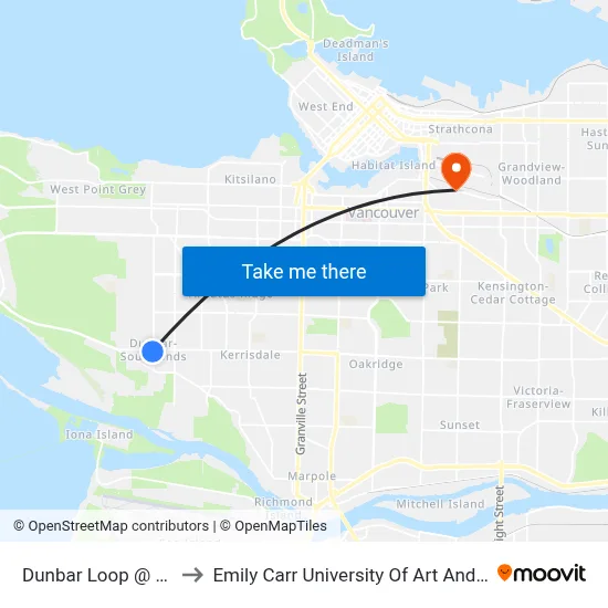 Dunbar Loop @ Bay 1 to Emily Carr University Of Art And Design map
