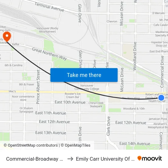 Commercial-Broadway Station @ Bay 2 to Emily Carr University Of Art And Design map