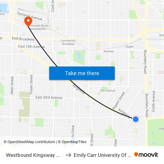 Westbound Kingsway @ Melbourne St to Emily Carr University Of Art And Design map