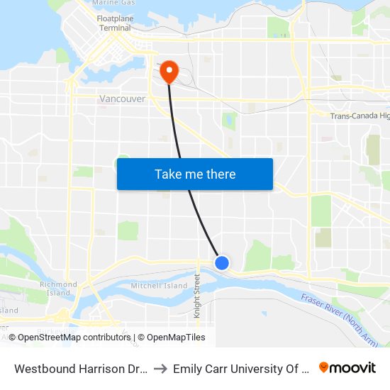 Westbound Harrison Dr @ Victoria Dr to Emily Carr University Of Art And Design map