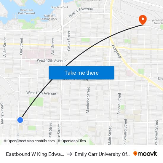 Eastbound W King Edward Ave @ Oak St to Emily Carr University Of Art And Design map