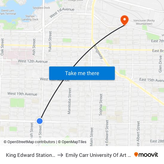 King Edward Station @ Bay 1 to Emily Carr University Of Art And Design map
