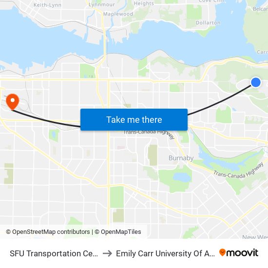 SFU Transportation Centre @ Bay 2 to Emily Carr University Of Art And Design map