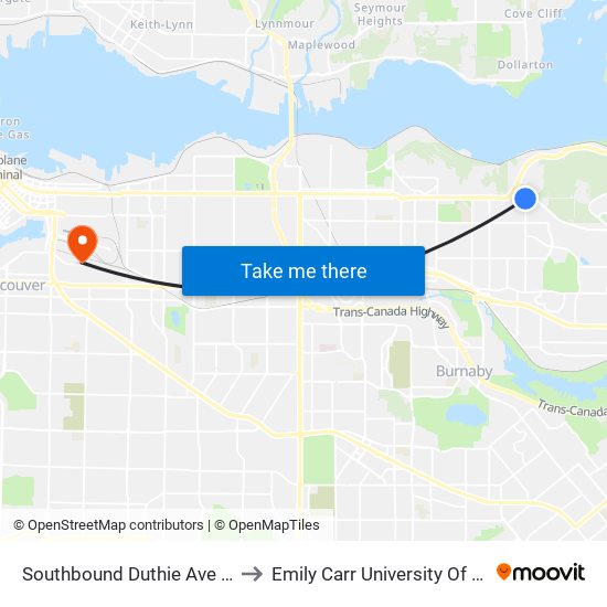 Southbound Duthie Ave @ Hastings St to Emily Carr University Of Art And Design map