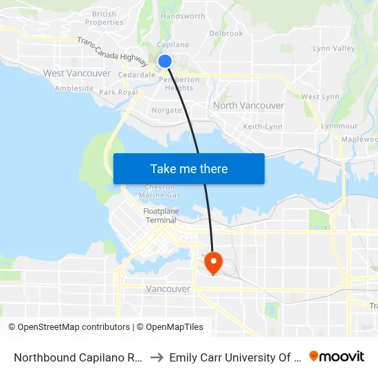 Northbound Capilano Rd @ Paisley Rd to Emily Carr University Of Art And Design map