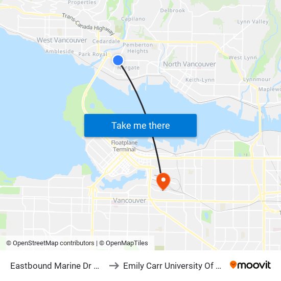 Eastbound Marine Dr @ Capilano Rd to Emily Carr University Of Art And Design map