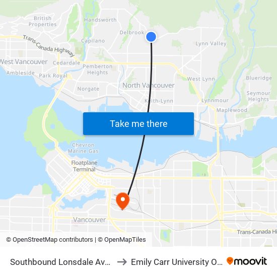 Southbound Lonsdale Ave @ W Balmoral Rd to Emily Carr University Of Art And Design map