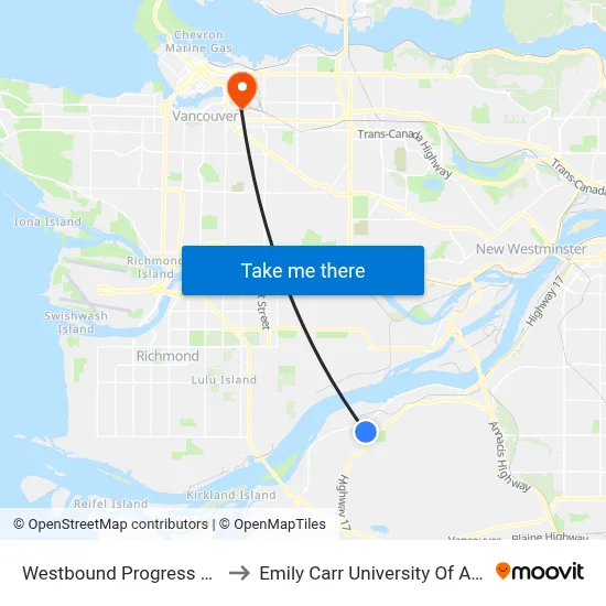 Westbound Progress Way @ 76 St to Emily Carr University Of Art And Design map