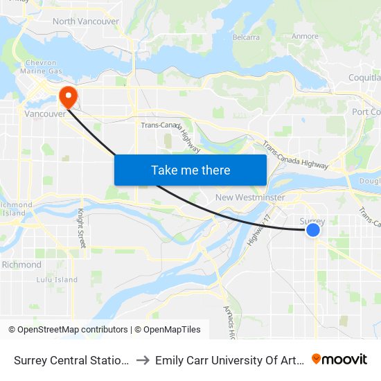 Surrey Central Station @ Bay 9 to Emily Carr University Of Art And Design map