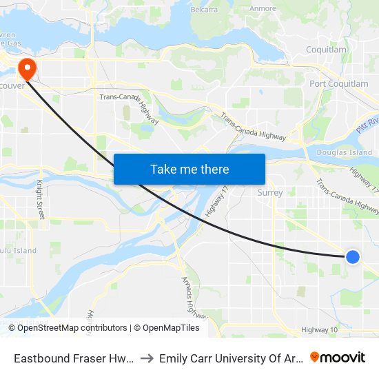 Eastbound Fraser Hwy @ 164 St to Emily Carr University Of Art And Design map