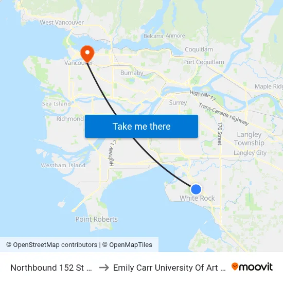 Northbound 152 St @ 24 Ave to Emily Carr University Of Art And Design map