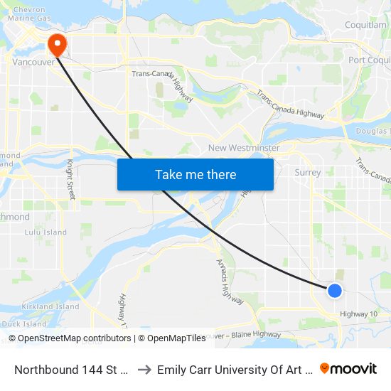 Northbound 144 St @ 64 Ave to Emily Carr University Of Art And Design map