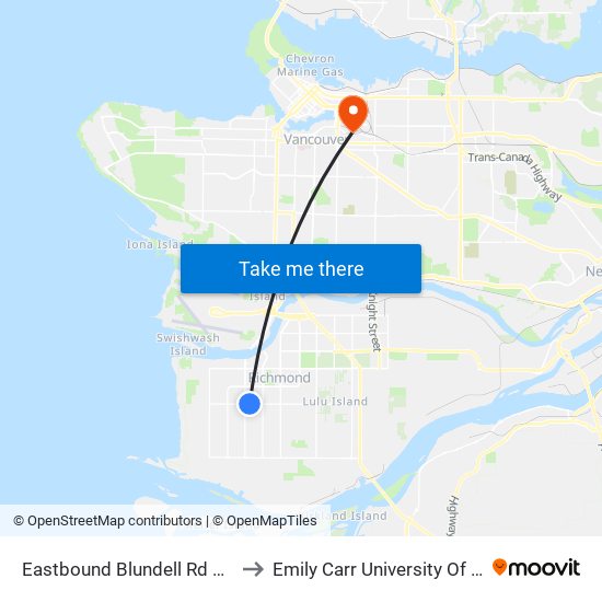 Eastbound Blundell Rd @ Cheviot Place to Emily Carr University Of Art And Design map