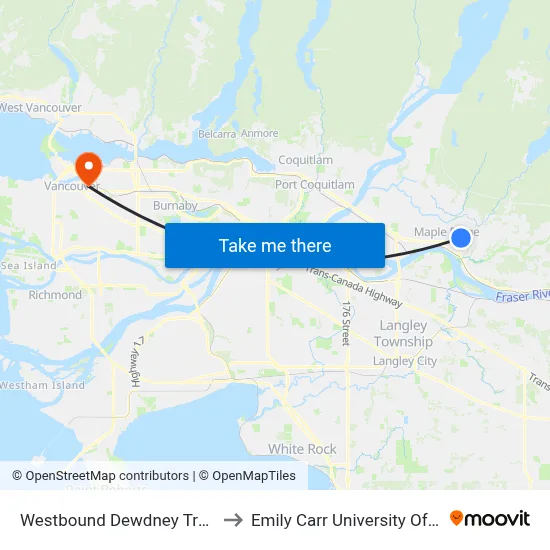Westbound Dewdney Trunk Rd @ 232 St to Emily Carr University Of Art And Design map