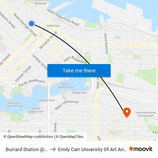 Burrard Station @ Bay 1 to Emily Carr University Of Art And Design map