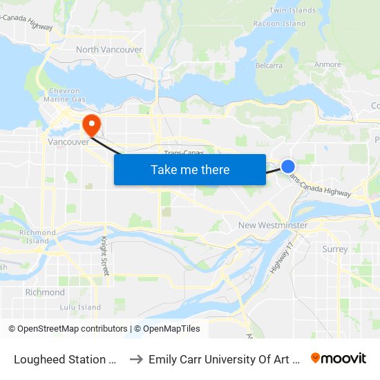 Lougheed Station @ Bay 10 to Emily Carr University Of Art And Design map